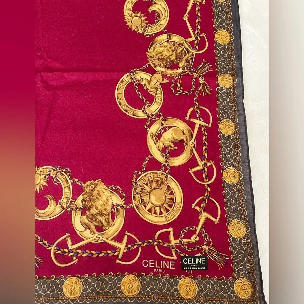 Rare Celine Paris Silk Scarf Cranberry BNWT Vintage Late 1980s-Early 90s France